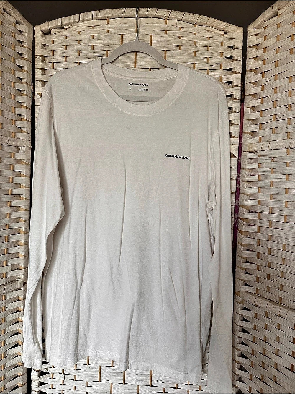 Calvin Klein Long Sleeve Logo Tee in White Size Large
